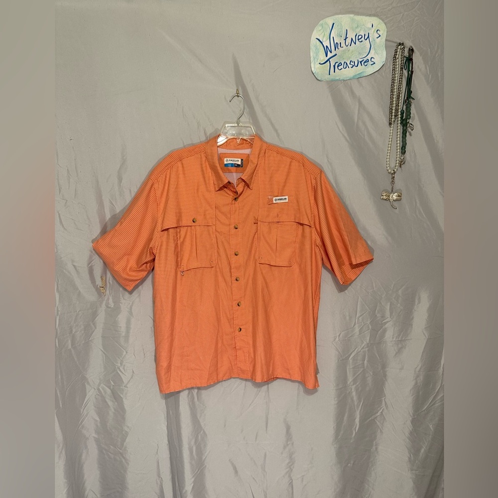 Magellan orange gingham short sleeve fishing shirt